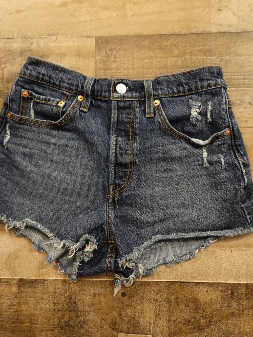 Levi’s 501 Distressed Cutoff Denim Shorts Women’s W27 Dark Wash Button Fly